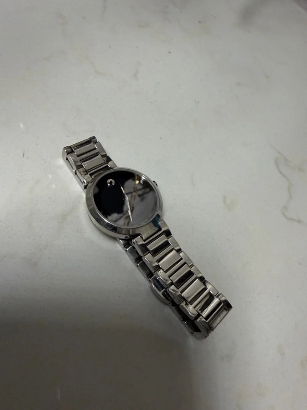 Movado Silver Bracelet Watch with Black Dial